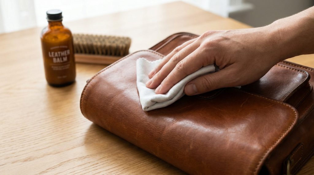 Entretien d'un sac à main en cuir avec un chiffon doux
